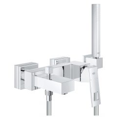   GROHE Eurocube egykaros kád csaptelep 1/2" + Euphoria Cube Stick kézizuhany fix falitartóval, Silver Flex csavarodásmentes zuhanycsővel