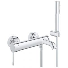   GROHE Essence egykaros kád csaptelep 1/2″ + Euphoria Cosmopolitan kézizuhany fix falitartóval, Silver Flex csavarodásmentes zuhanycsővel