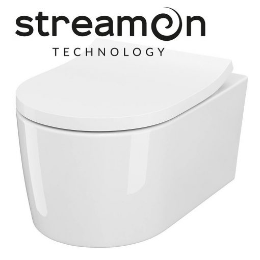 CERSANIT INVERTO FALI WC ""STREAM ON"" ÖBLÍTÉSI TECHNOLÓGIÁVAL (REJTETT RÖGZÍTÉSSEL) + VÉKONYÍTOTT, LECSAPÓDÁSGÁTLÓS, DUROPLAST KÖNNYEN LEVEHETŐ WC ÜLŐKE